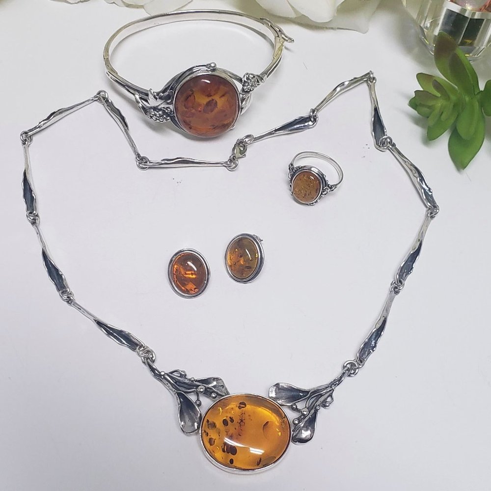 Antique Amber Jewelry set in 925 Silver